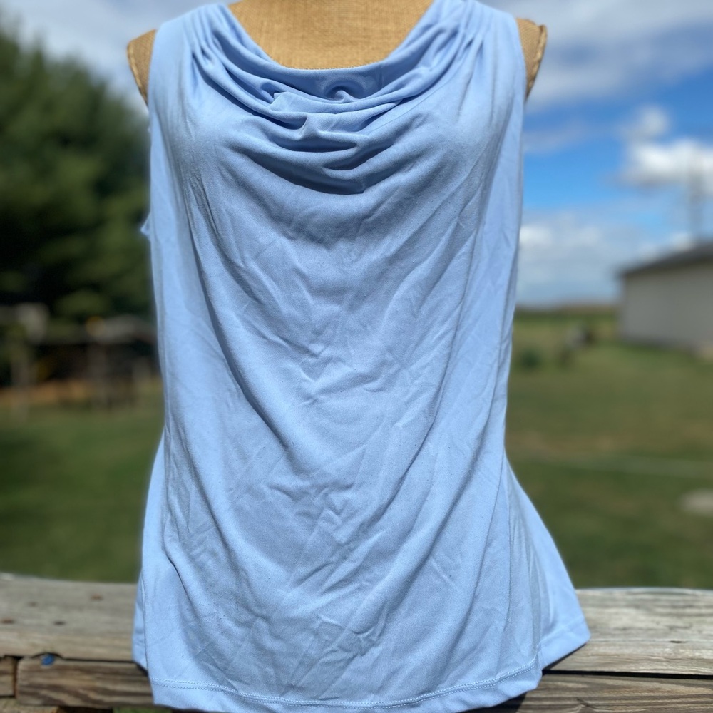 SOLD Calvin Klein Women's Light Blue Sleeveless Scoop Neck Tank Top Blouse Size